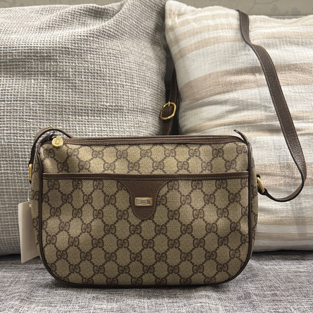 GUCCI Beige and Brown Monogram Crossbody Bag